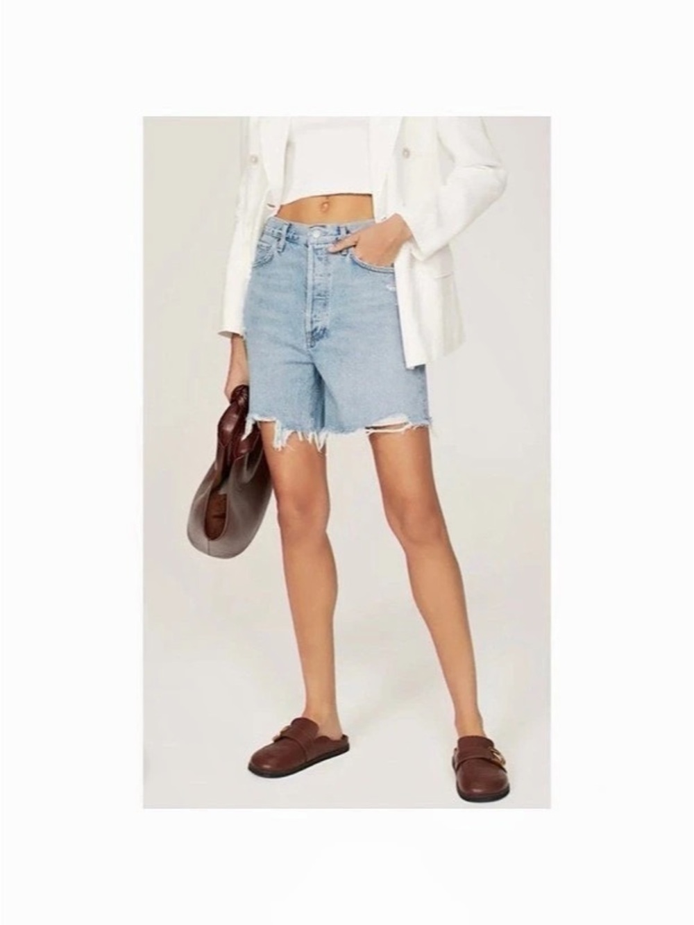 AGOLDE Long Short Denim Jean Shorts in Blue Waist 24